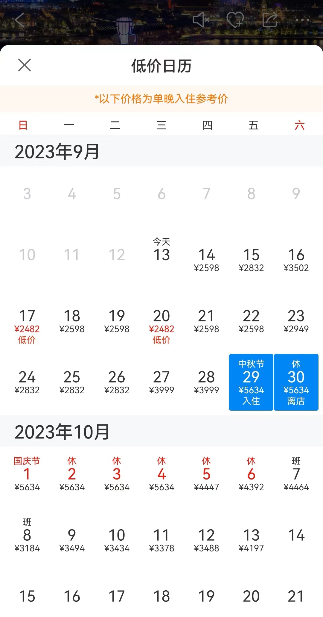 某在线预订平台显示的上海迪士尼乐园酒店价格。